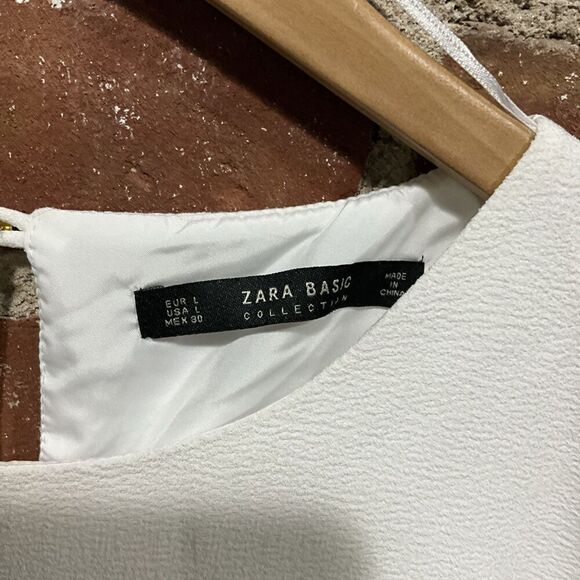 Zara Womens White Dress Lace Sleeves Large - Picture 3 of 5